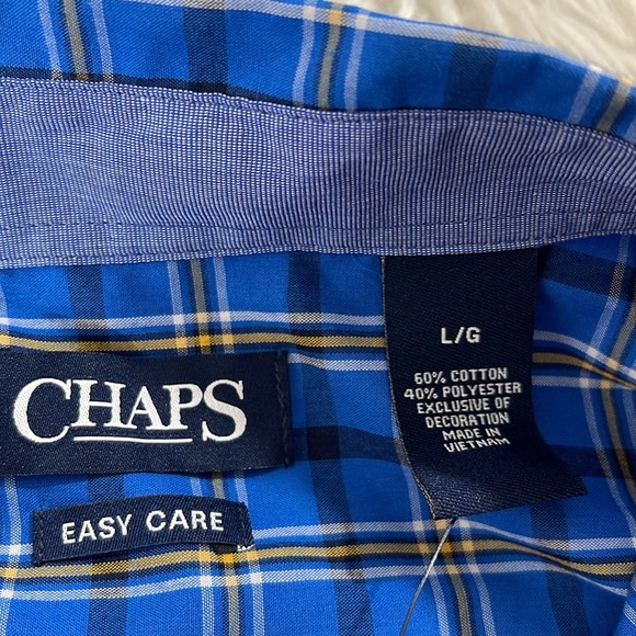 Chaps Blue Plaid Easy Care Button Front Long Sleeves Pocket Shirt Size Large NEW - Picture 8 of 10